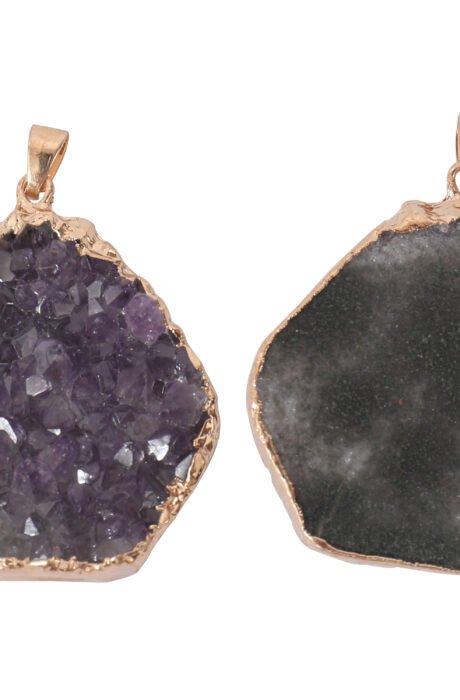 Gold Plated Natural Amethyst Druzy Stone Pendant