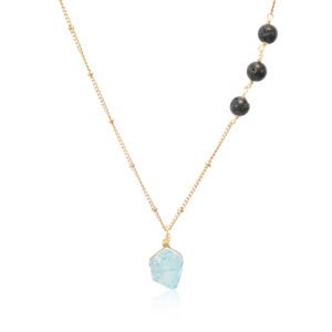 Aquamarine and Lava Stone Necklace