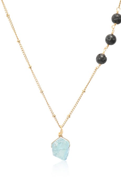Aquamarine and Lava Stone Necklace