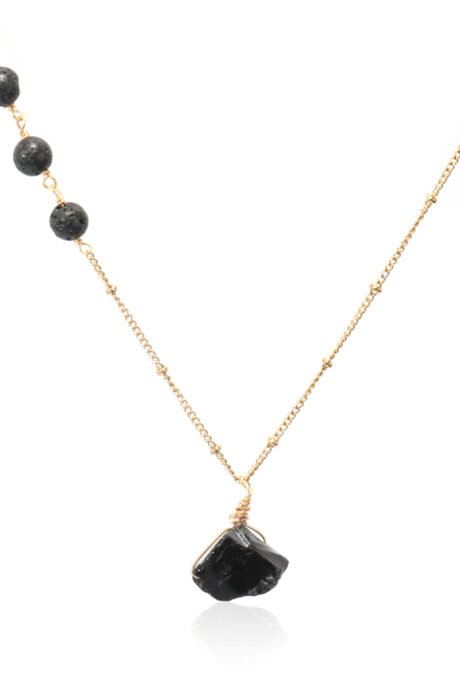 Black Obsidian and Lava Stone Necklace