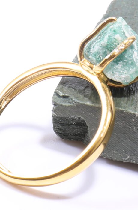 Prong Set Raw Green Aventurine Stone Ring